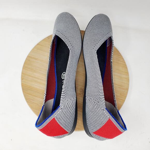 Rothys Retired Shale Cherry Ribbon Stripe Ballet Flats Womens 9.5 Round Toe Shoe - Picture 11 of 13